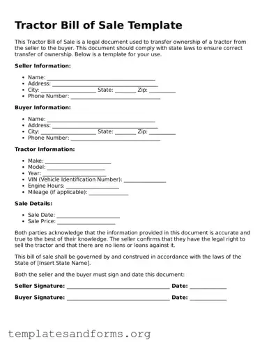 Blank Tractor Bill of Sale Document