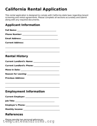 Free Rental Application Form for the State of California