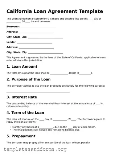 Free Loan Agreement Form for the State of California