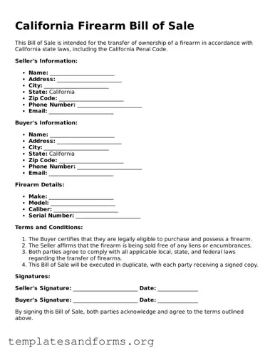 Free Firearm Bill of Sale Form for the State of California