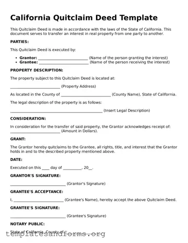 Free Quitclaim Deed Form for the State of California