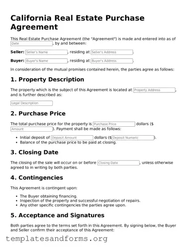 Free Real Estate Purchase Agreement Form for the State of California