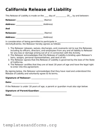 Free Release of Liability Form for the State of California