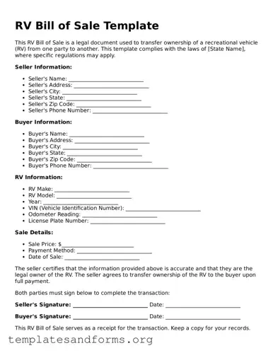 Blank RV Bill of Sale Document