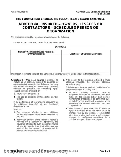 Fill in a Valid Cg 20 10 07 04 Liability Endorsement Form