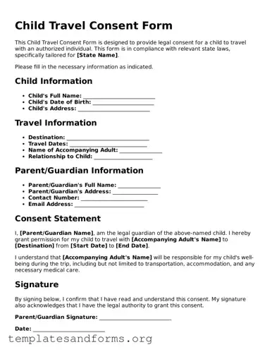 Blank Child Travel Consent Form Document
