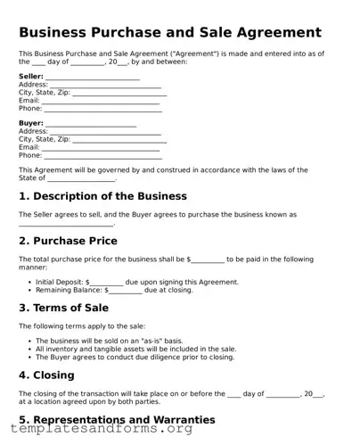 Blank Business Purchase and Sale Agreement Document