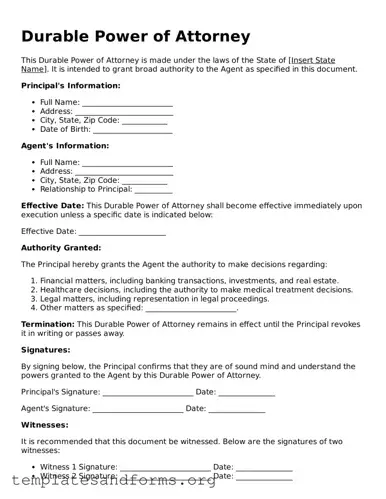 Blank Durable Power of Attorney Document