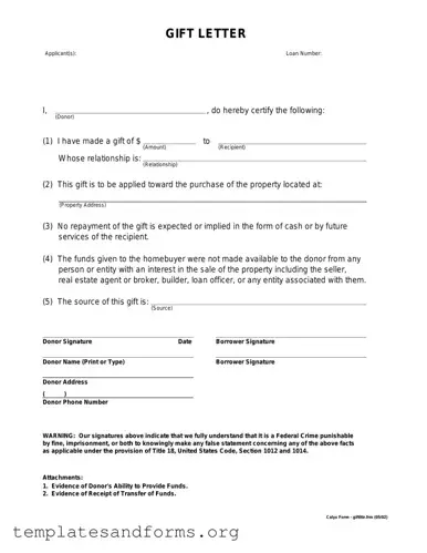 Fill in a Valid Gift Letter Form