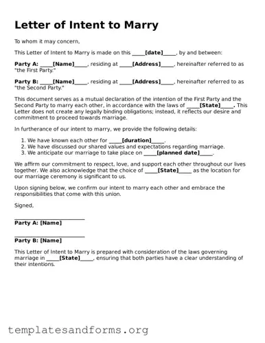 Blank Letter of Intent to Marry Document