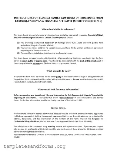 Fill in a Valid Florida Financial Affidavit Short 12.902(b) Form