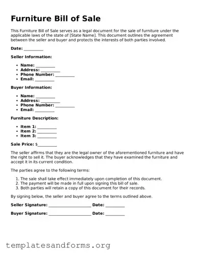 Blank Furniture Bill of Sale Document