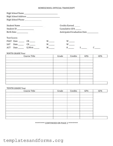 Fill in a Valid High School Transcript Form