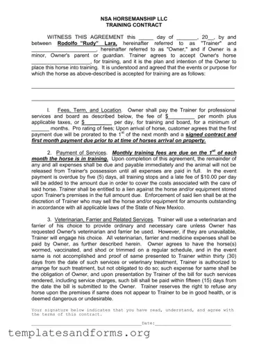 Fill in a Valid Horse Training Contract Form