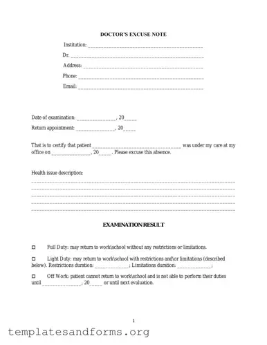 Fill in a Valid Doctors Excuse Note Form