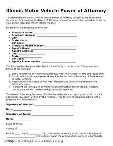 Free Motor Vehicle Power of Attorney Form for the State of Illinois