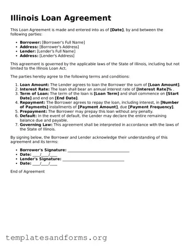 Free Loan Agreement Form for the State of Illinois
