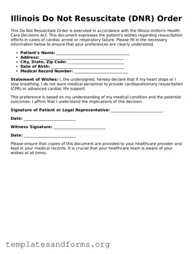 Free Do Not Resuscitate Order Form for the State of Illinois