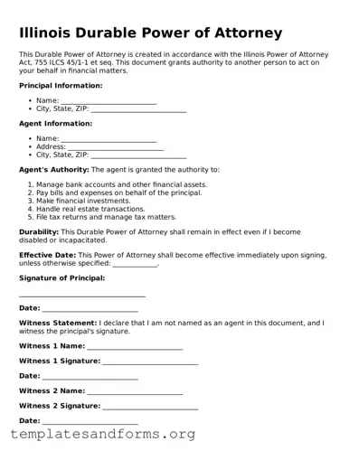 Free Durable Power of Attorney Form for the State of Illinois