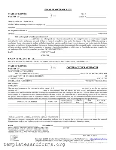 Fill in a Valid Illinois Final Waiver Of Lien Form