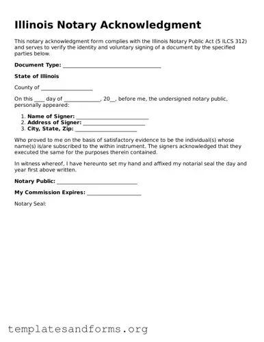 Free Notary Acknowledgement Form for the State of Illinois