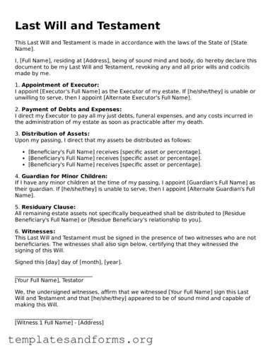 Blank Last Will and Testament Document