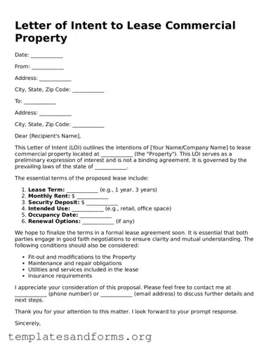 Blank Letter of Intent to Lease Commercial Property Document