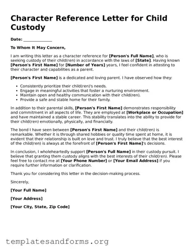 Blank Character Reference Letter for Child Custody Document