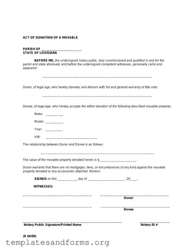 Fill in a Valid Louisiana act of donation Form