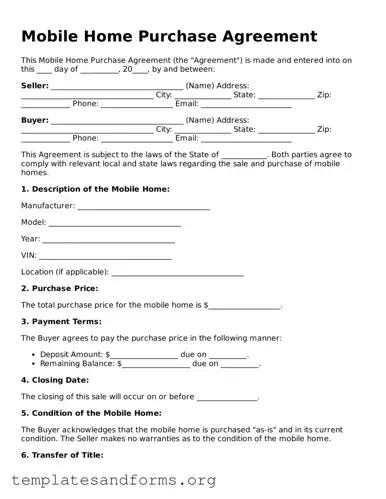 Blank Mobile Home Purchase Agreement Document