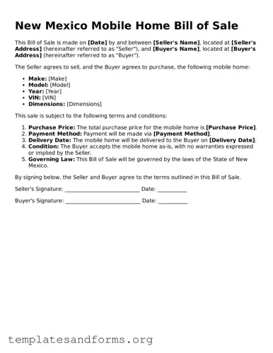 Free Mobile Home Bill of Sale Form for the State of New Mexico