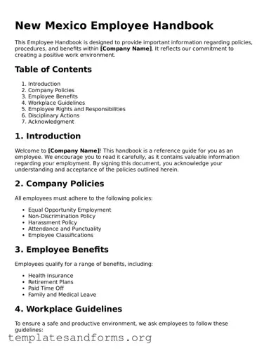 Free Employee Handbook Form for the State of New Mexico