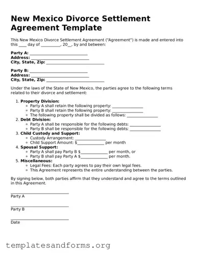 Free Divorce Settlement Agreement Form for the State of New Mexico