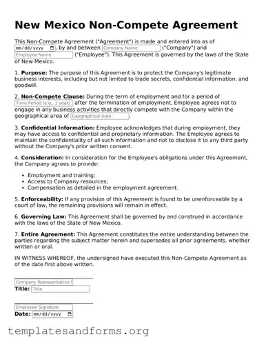 Free Non-compete Agreement Form for the State of New Mexico