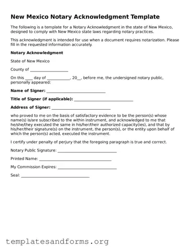 Free Notary Acknowledgement Form for the State of New Mexico