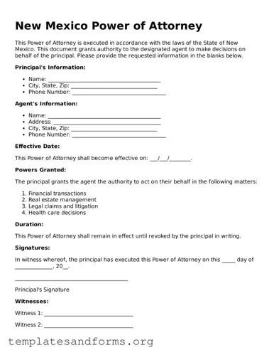 Free Power of Attorney Form for the State of New Mexico