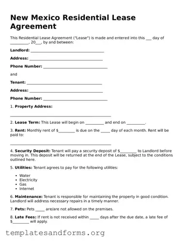 Free Residential Lease Agreement Form for the State of New Mexico