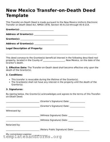 Free Transfer-on-Death Deed Form for the State of New Mexico