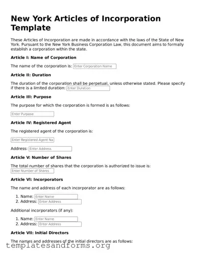 Free Articles of Incorporation Form for the State of New York
