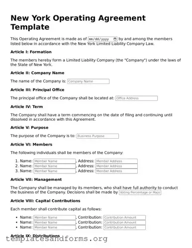 Free Operating Agreement Form for the State of New York
