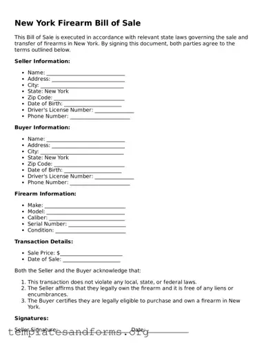 Free Firearm Bill of Sale Form for the State of New York