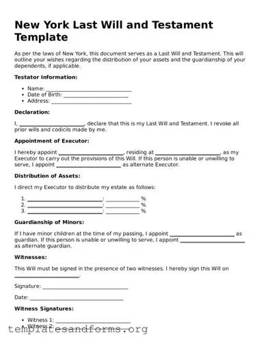 Free Last Will and Testament Form for the State of New York