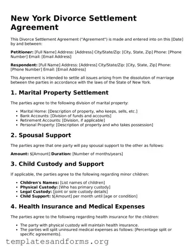 Free Divorce Settlement Agreement Form for the State of New York