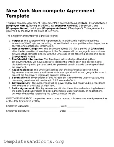 Free Non-compete Agreement Form for the State of New York
