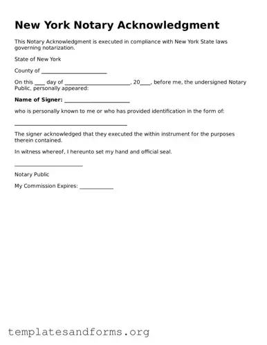 Free Notary Acknowledgement Form for the State of New York