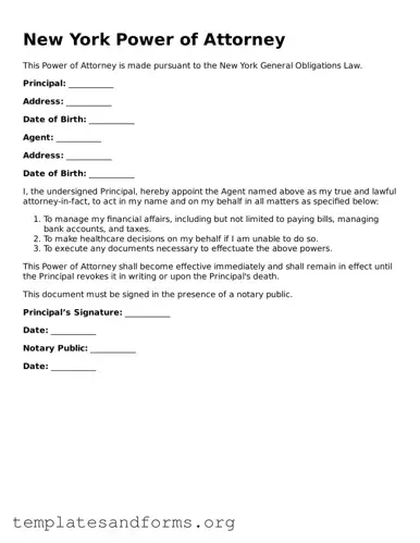 Free Power of Attorney Form for the State of New York