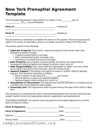 Free Prenuptial Agreement Form for the State of New York