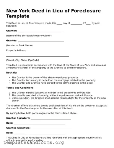 Free Deed in Lieu of Foreclosure Form for the State of New York