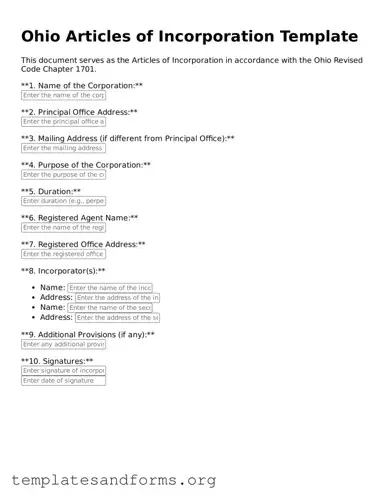 Free Articles of Incorporation Form for the State of Ohio
