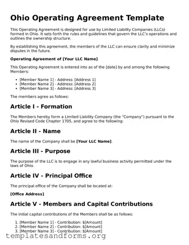 Free Operating Agreement Form for the State of Ohio